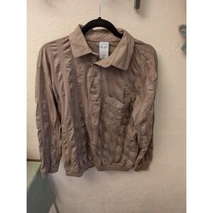 Mens Textured Long Sleeve Collared Shirt Taupe Casual Size Medium